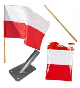Zestaw Flaga Polski na drzewcu + uchwyt na ścianę 