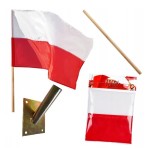 Zestaw Flaga Polski na drzewcu + uchwyt na ścianę  ocynk