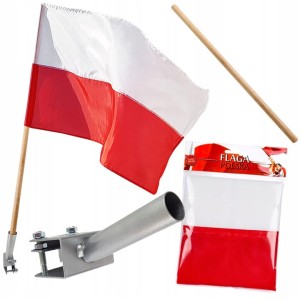 Zestaw Flaga Polski na drzewcu + uchwyt na balkon